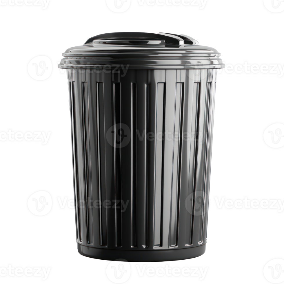 Black garbage bin isolated on transparent background png