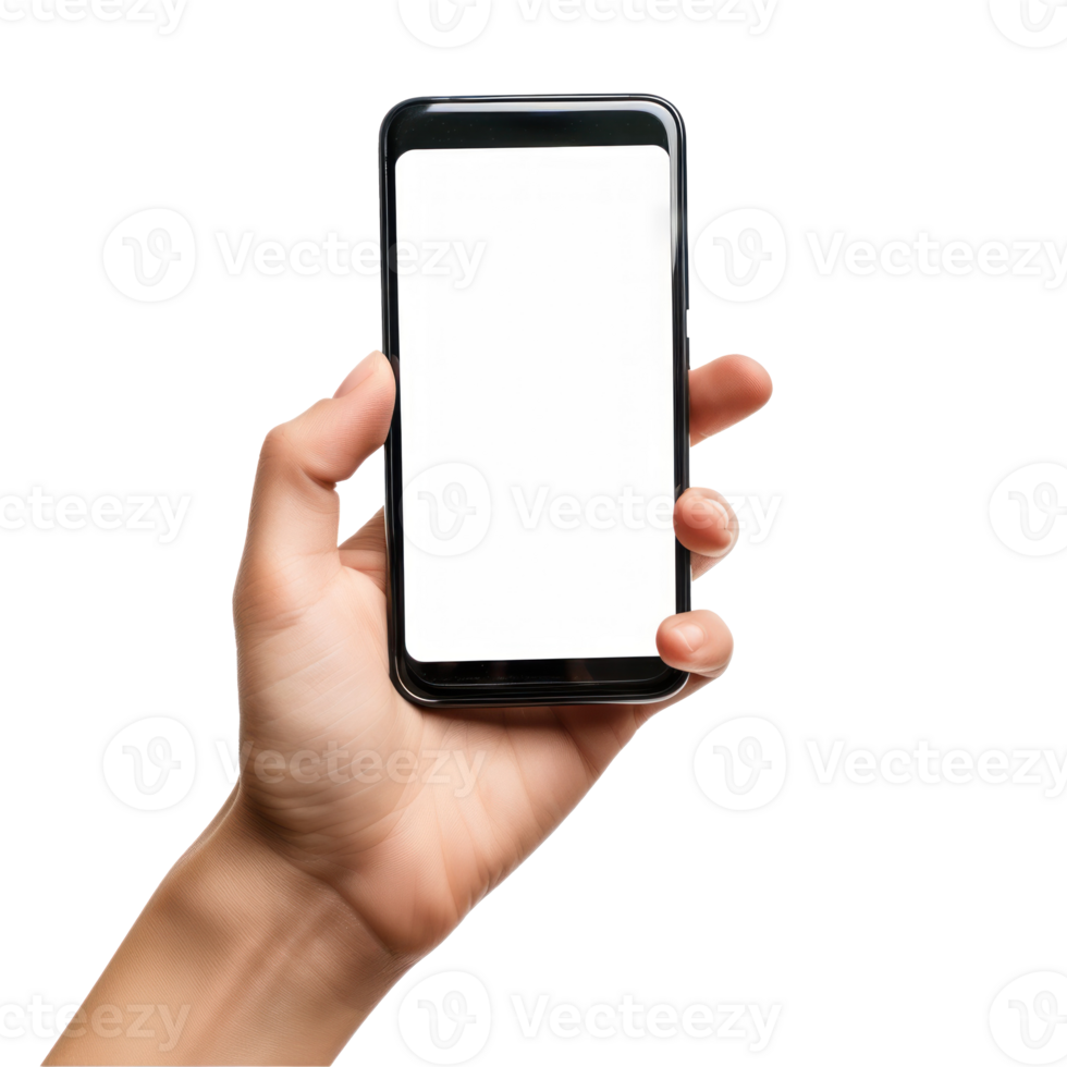right hand with smartphone on transparent background png
