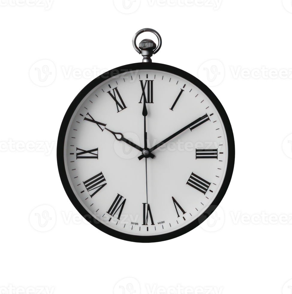 a black and white clock on a white background png