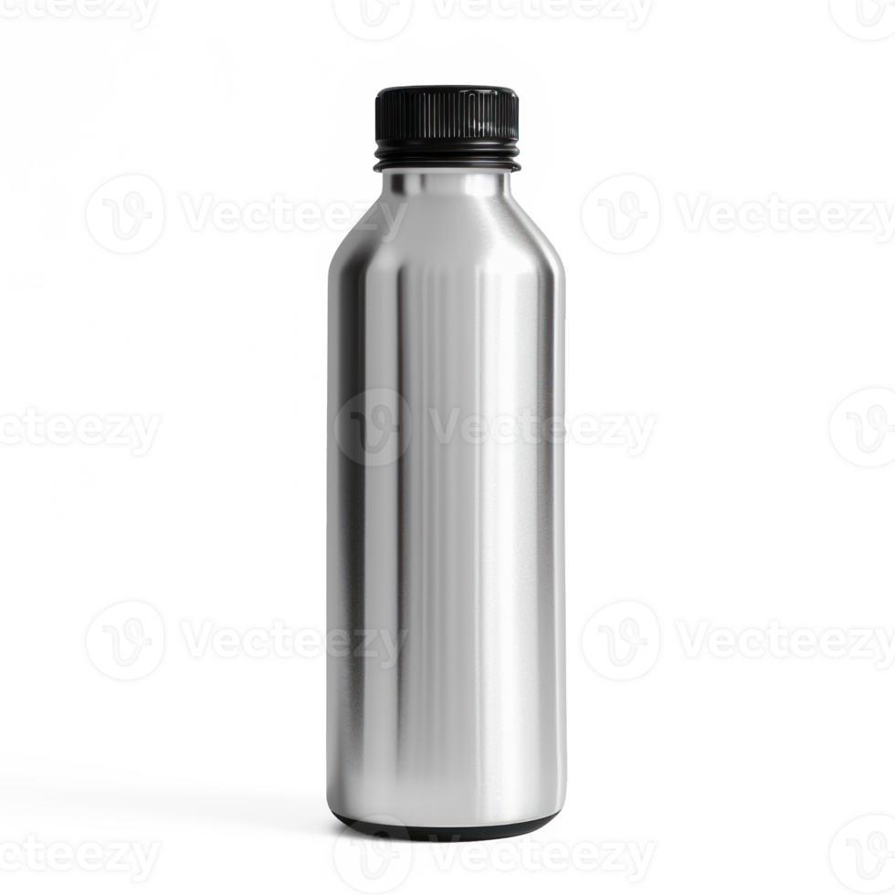 Plastic bottle for water with small black screw cap, simple and smooth, mockup style, without drawing png