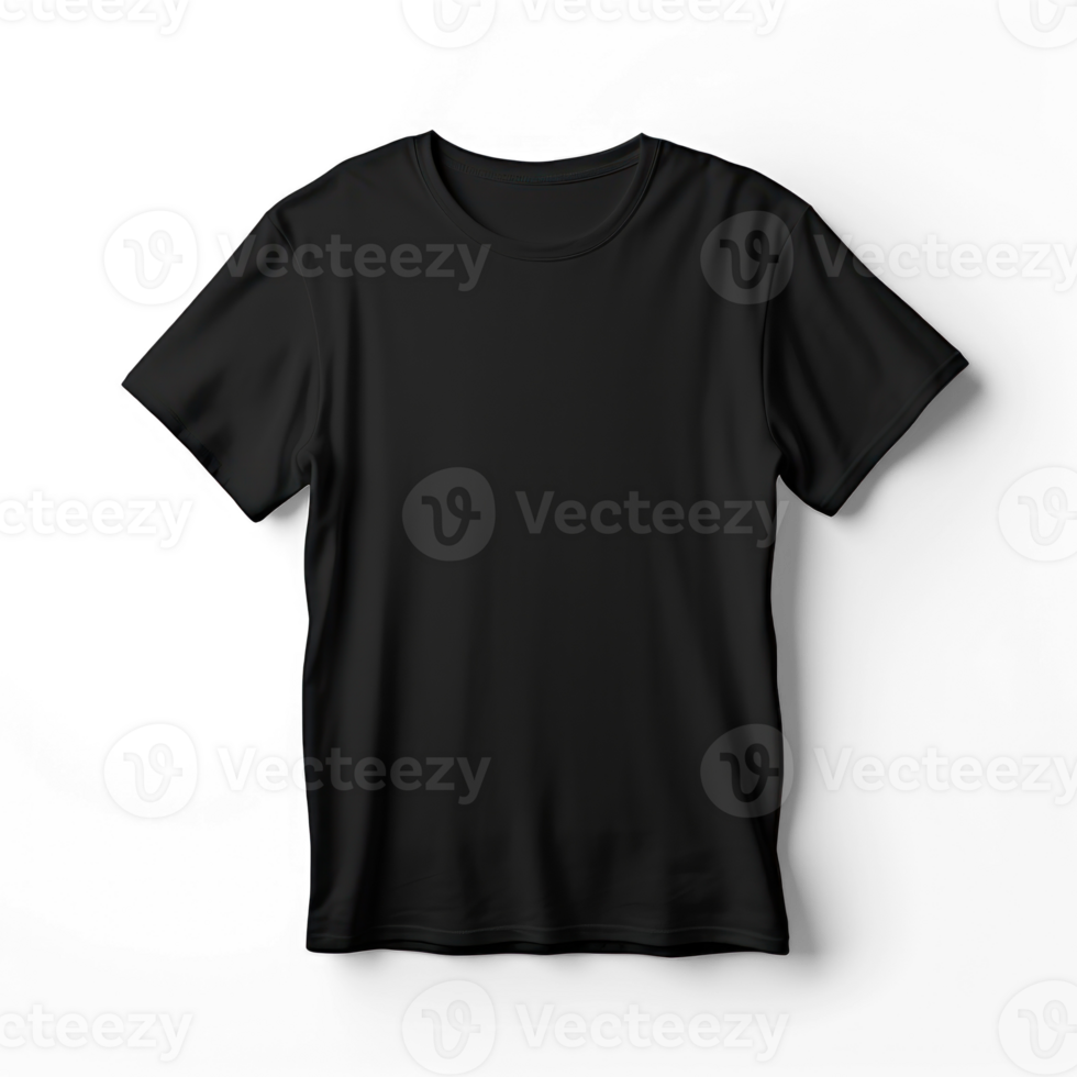 Plain black t-shirt , back and front side , transparent background png