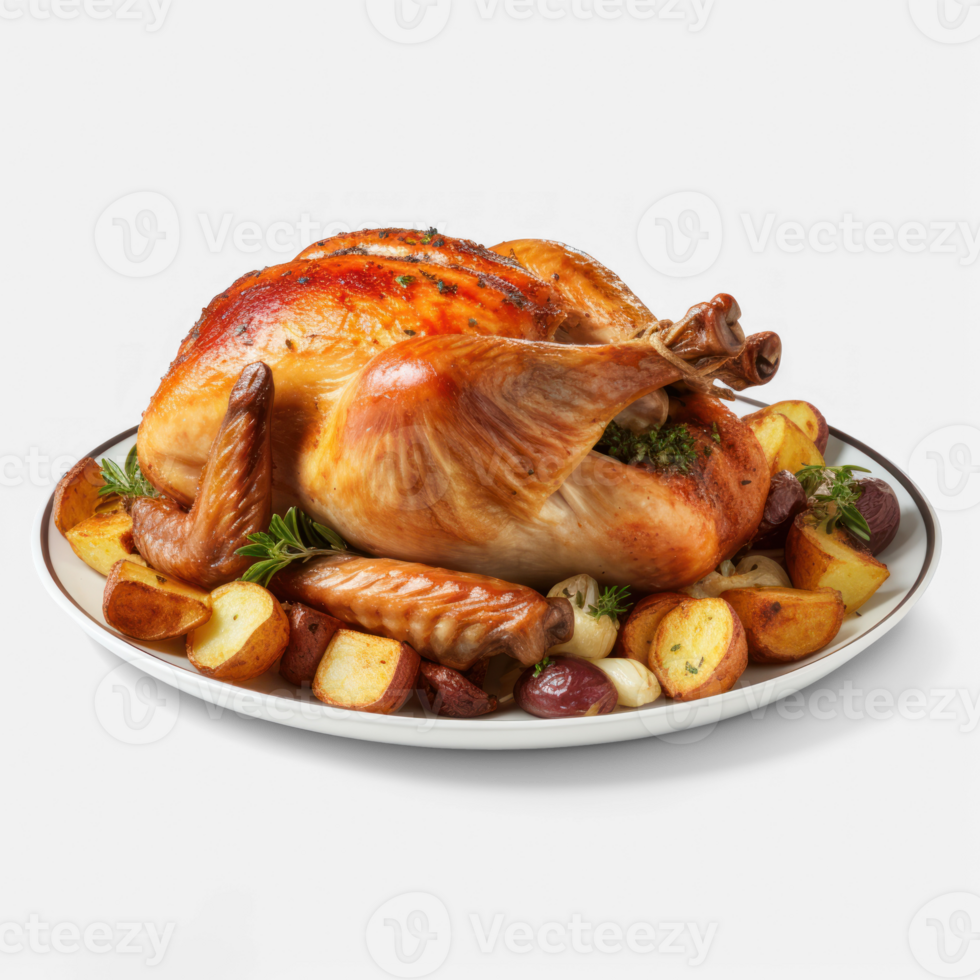 Thanksgiving Turkey Food Dinner Roast Whole Chicken With Vegetables On Plate transparent background png