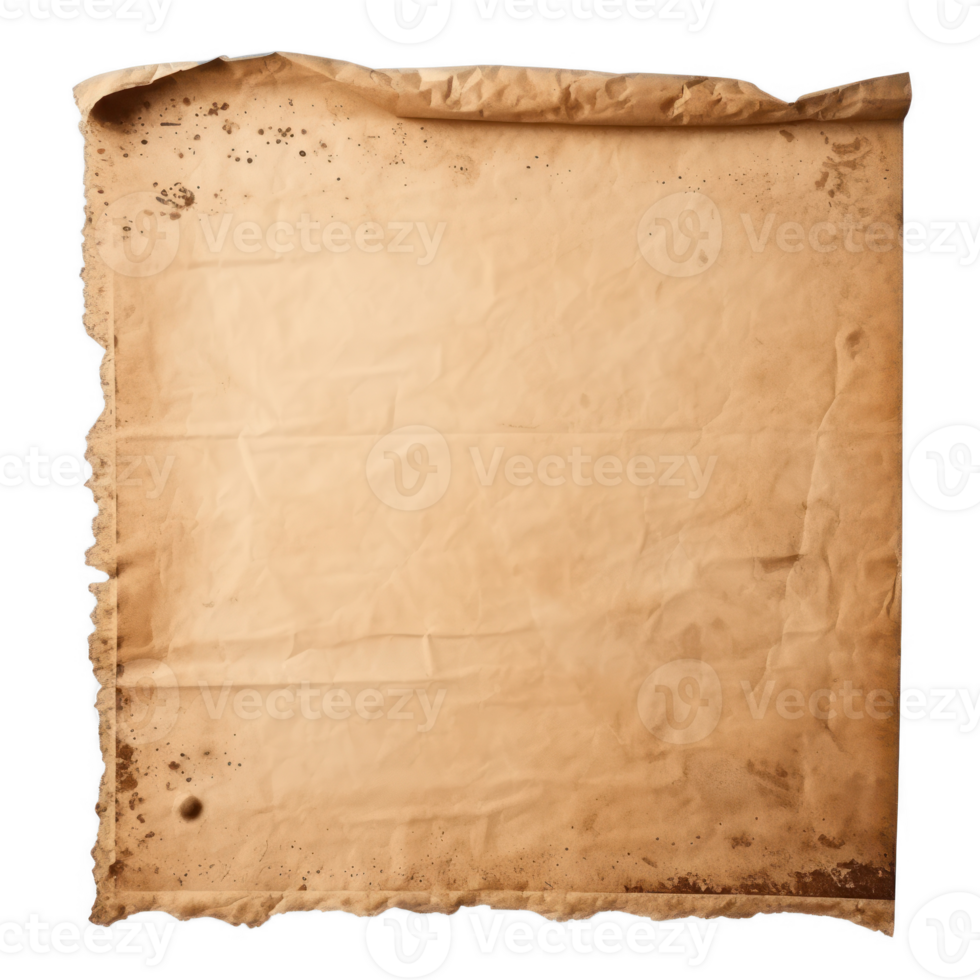 Photo of Old worn paper sheet isolated on transparent background png