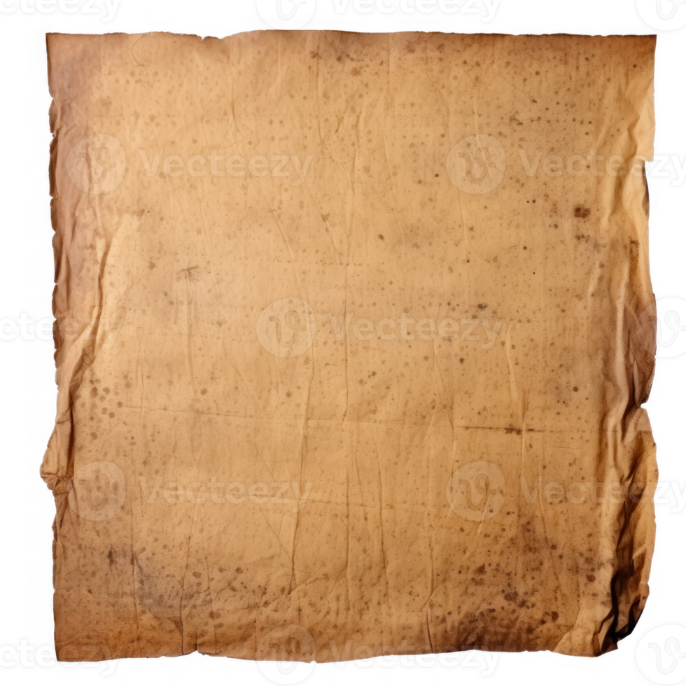 Photo of Old worn paper sheet isolated on transparent background png