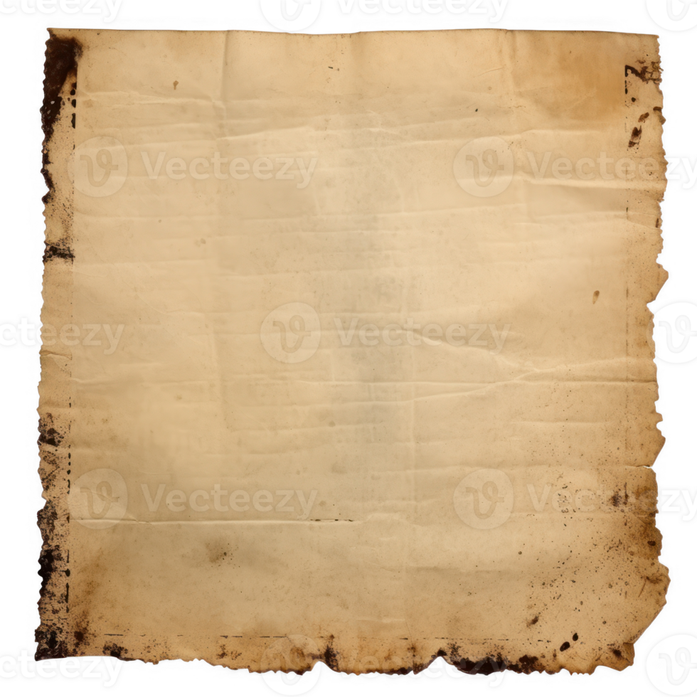 A old worn paper sheet isolated on transparent background png