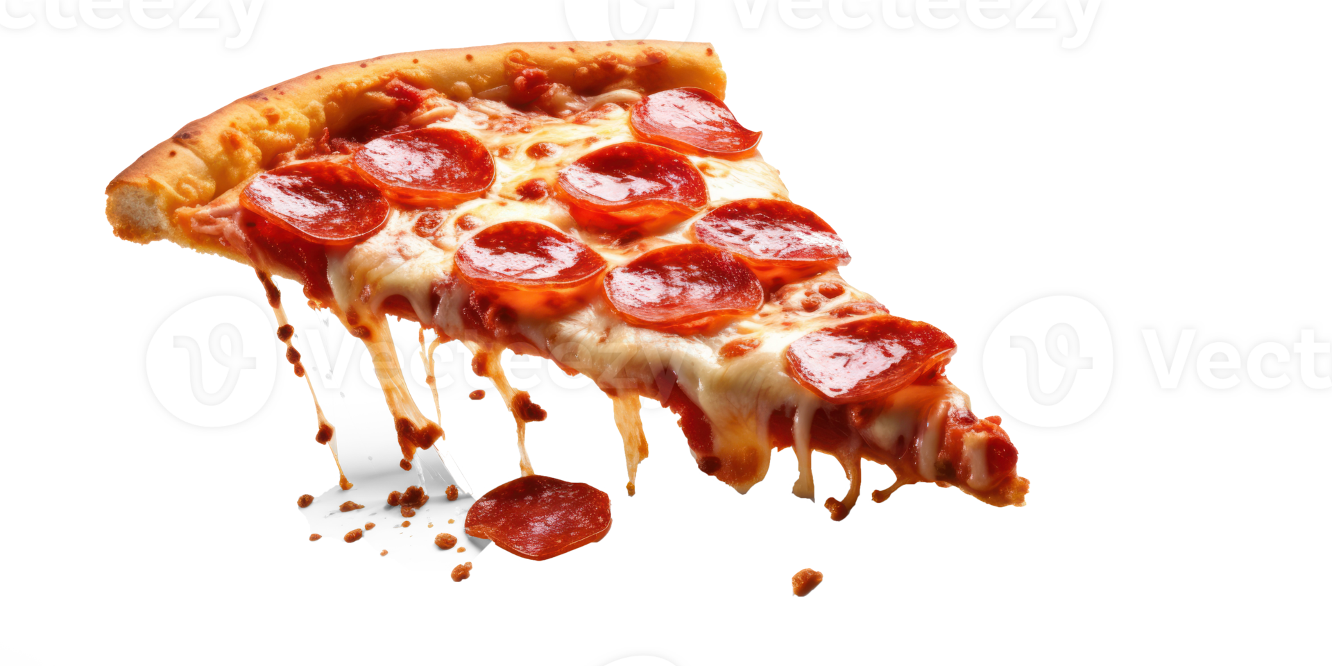 Slice of pepperoni pizza flying on transparent background png