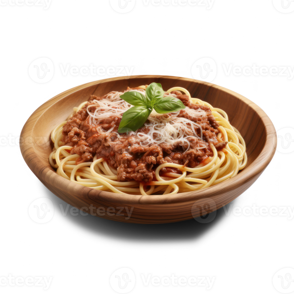 spaghetti in a wooden bowl on a transparent background png