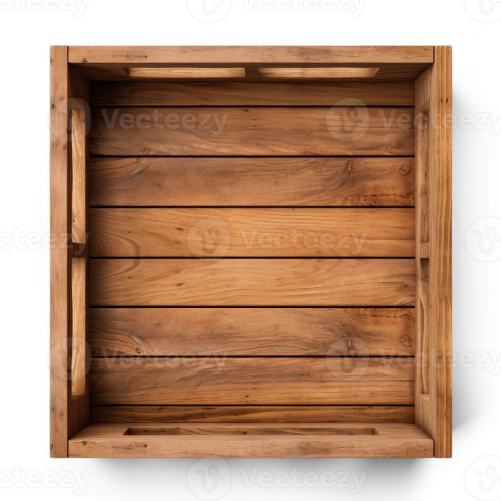 Square wood crate, photorealistic, transparent background png