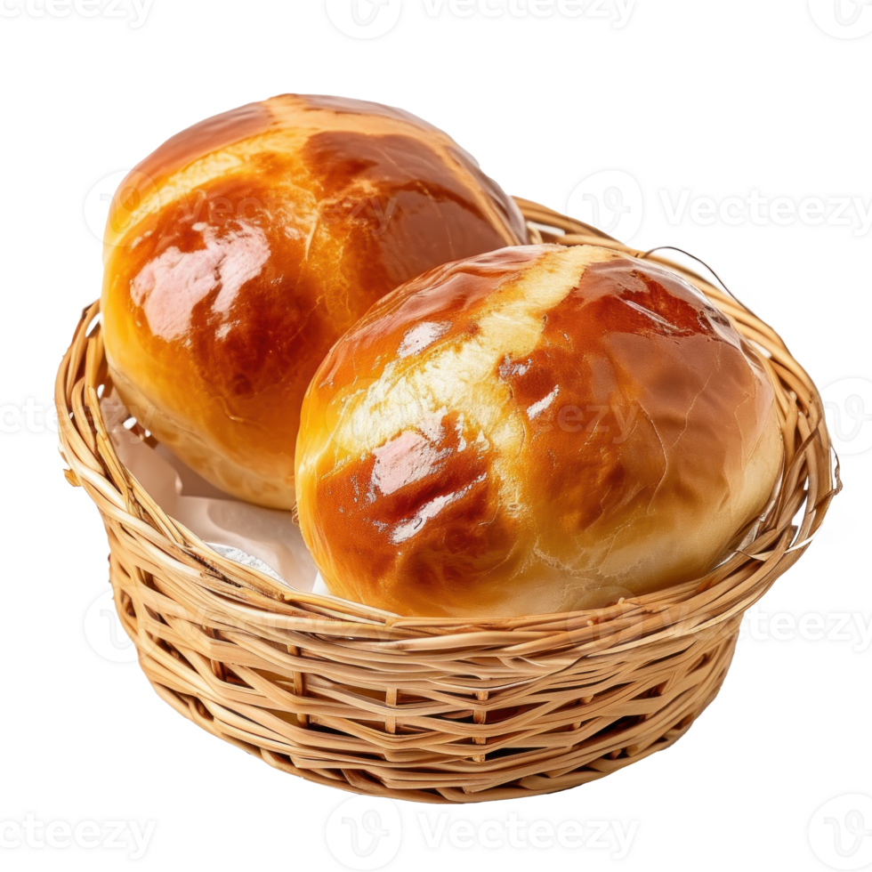 Two breakfast buns in a basket solid isolate on transparent background png
