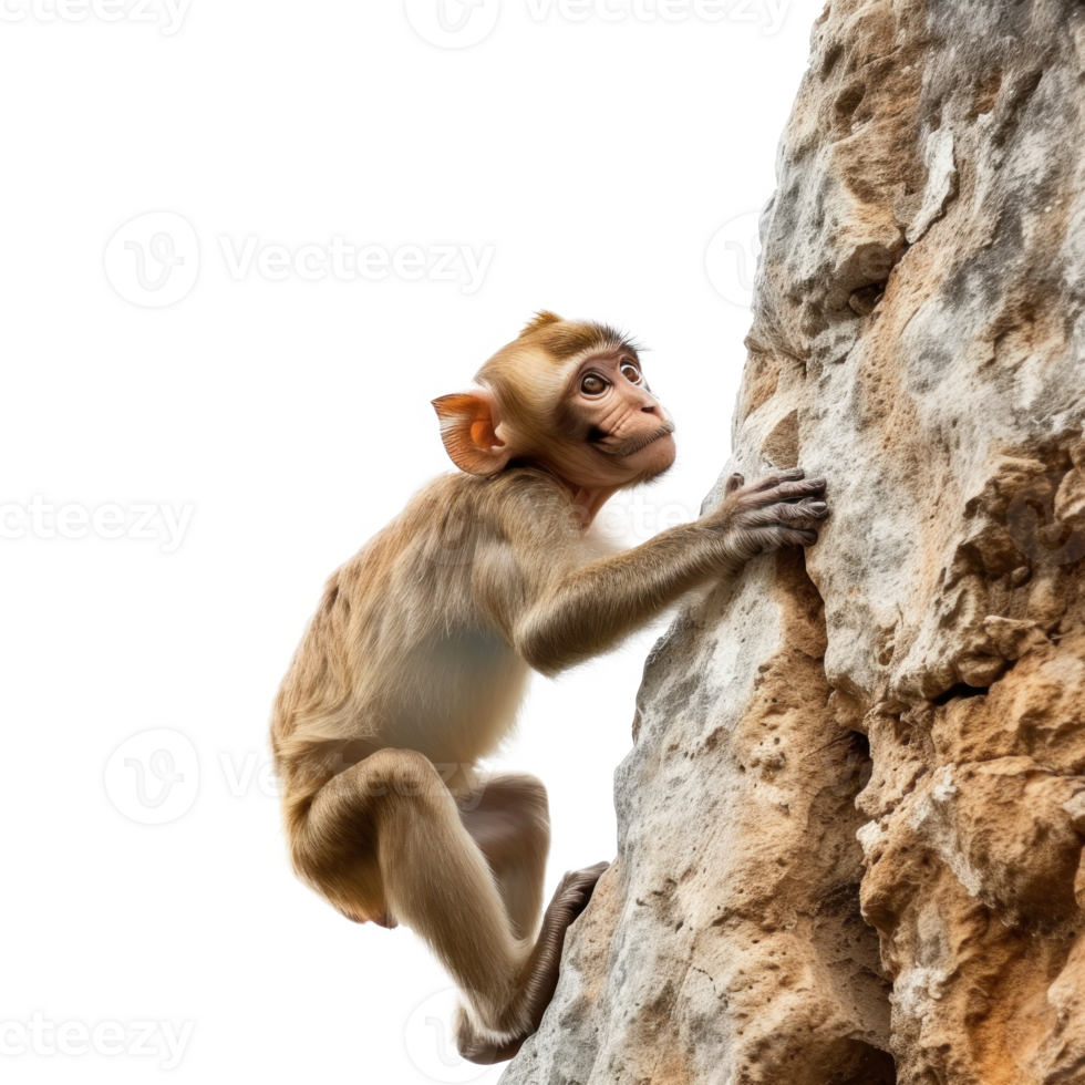 A brown rhesus macaques climbing, isolated stock image isolate on transparent background png