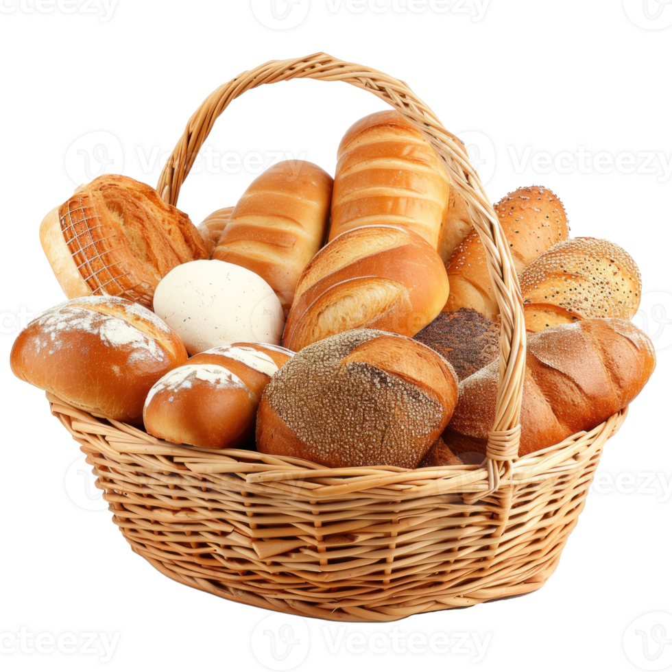 breads in basket isolated on transparent background png