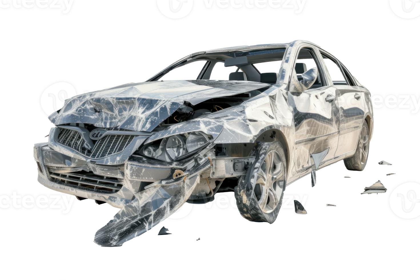 modern car damaged, on transparent background png