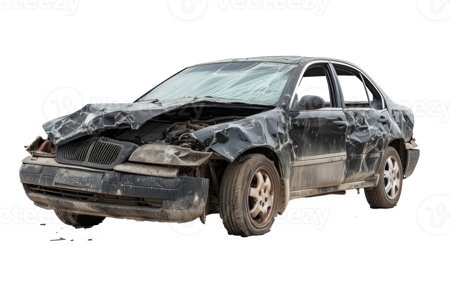 broken modern car high quality isolated on transparent background png