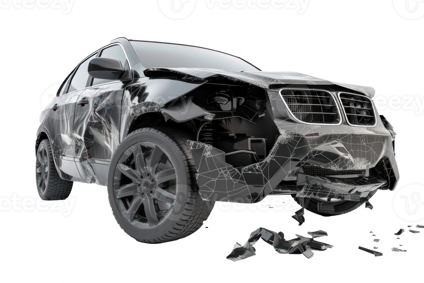 broken modern car suv high quality isolated on transparent background png