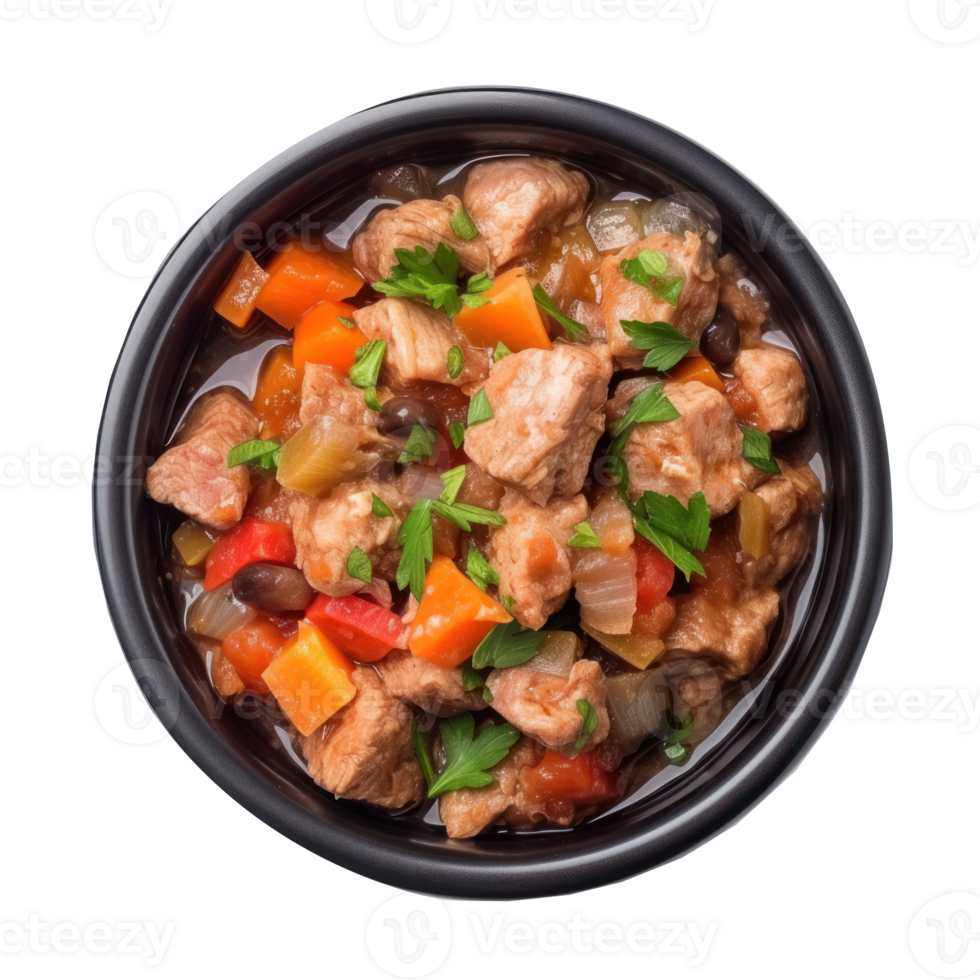 Wet complete food for adult dog with meat and vegetables isolated on transparent background png