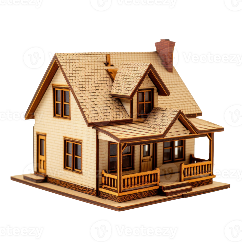 ranch style house, american house made of small wooden pieces, a model of a house, transparent background png