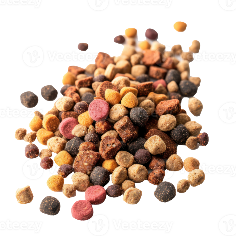 some granules of pet food grains isolated on transparent background png