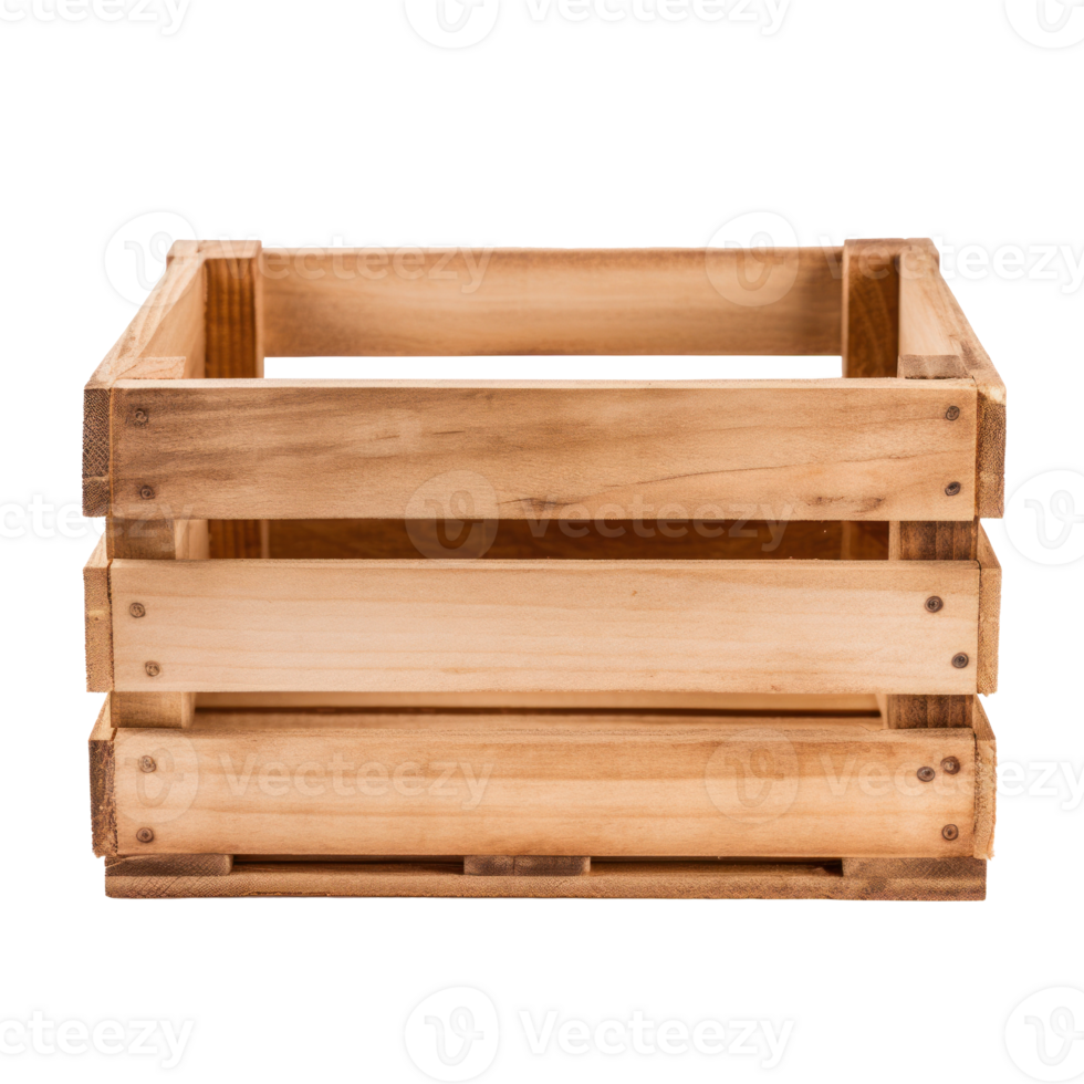 A wooden lightly stained crate for a gift set with a transparent background png