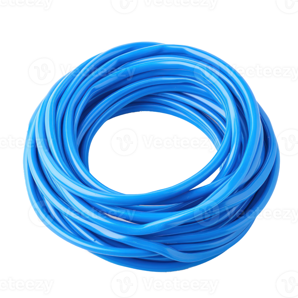 plastic electric cable blue in the style of raw materials, complex lines, precise lines and contours isolate on transparent background png