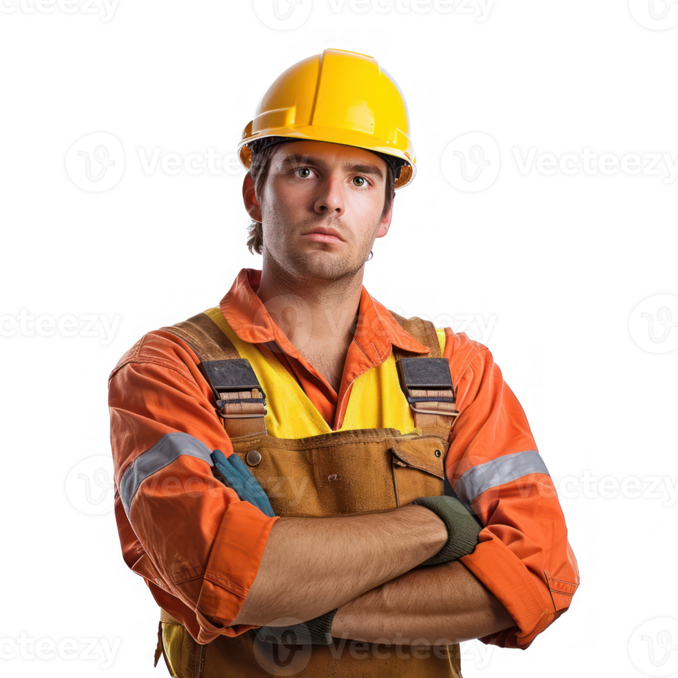Construction worker looking to camera. isolated on transparent background png