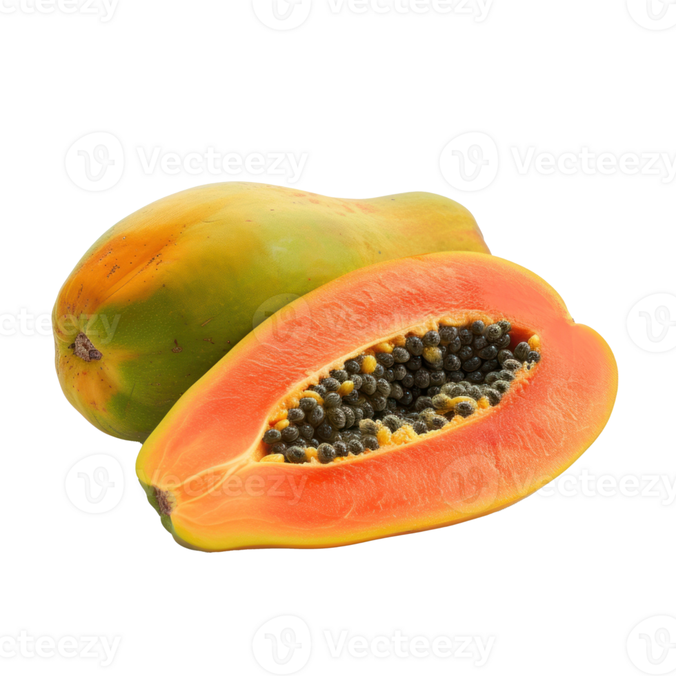full and half Papaya, UHD, 32K, Ultra Detailed, transparent background png