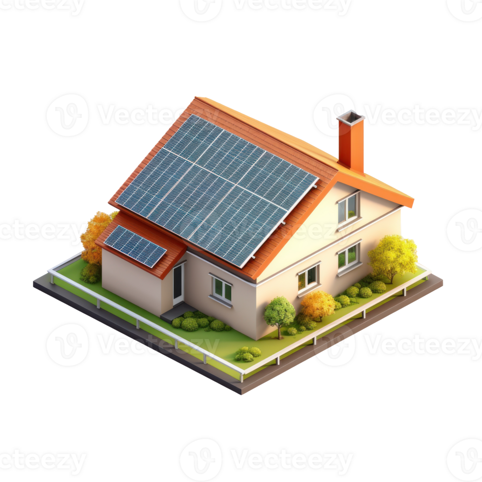 House with solar panels on the roof. Sustainable and clean energy at home png