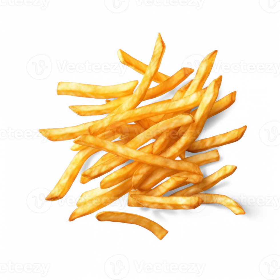 Flying in air potato fries, isolated on transparent background png