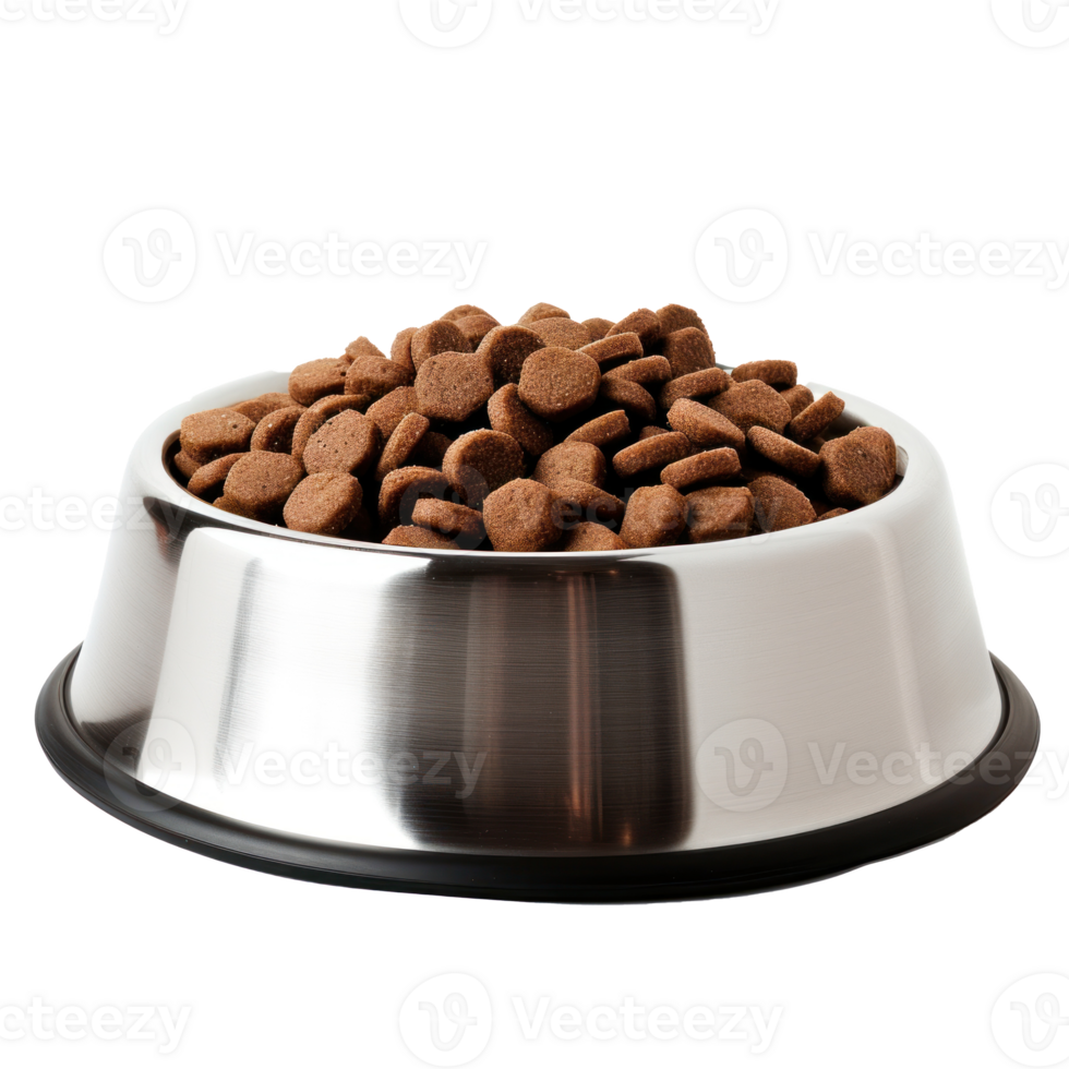 dog food in Stainless Steel dog bowl, isolated on transparent background png