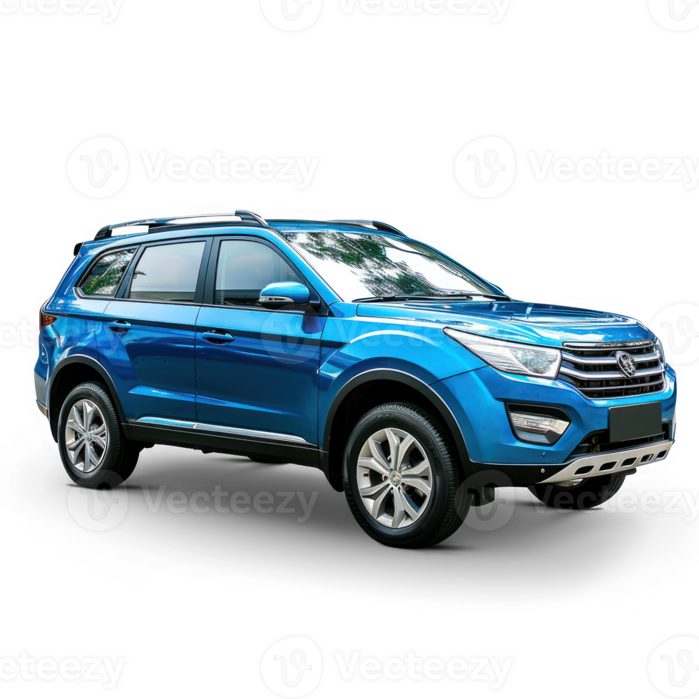 presentation of a blue SUV type car, transparent background png