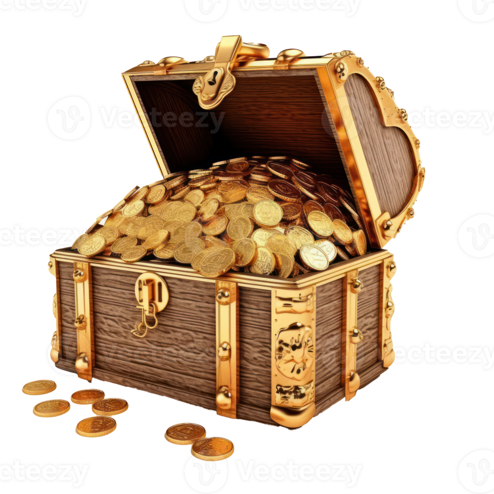 Treasure chest filled with gold and riches isolated on a transparent background png