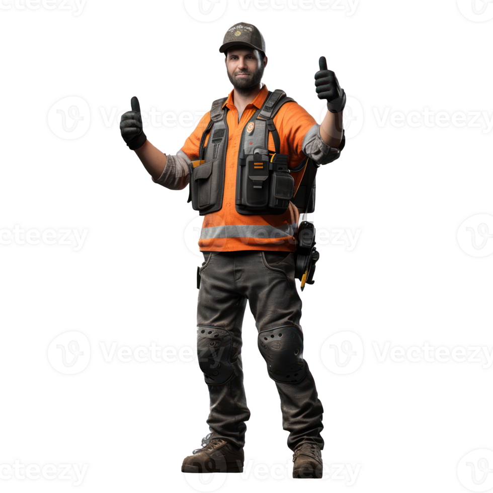 a man in an orange vest and work boots isolate on transparent background png