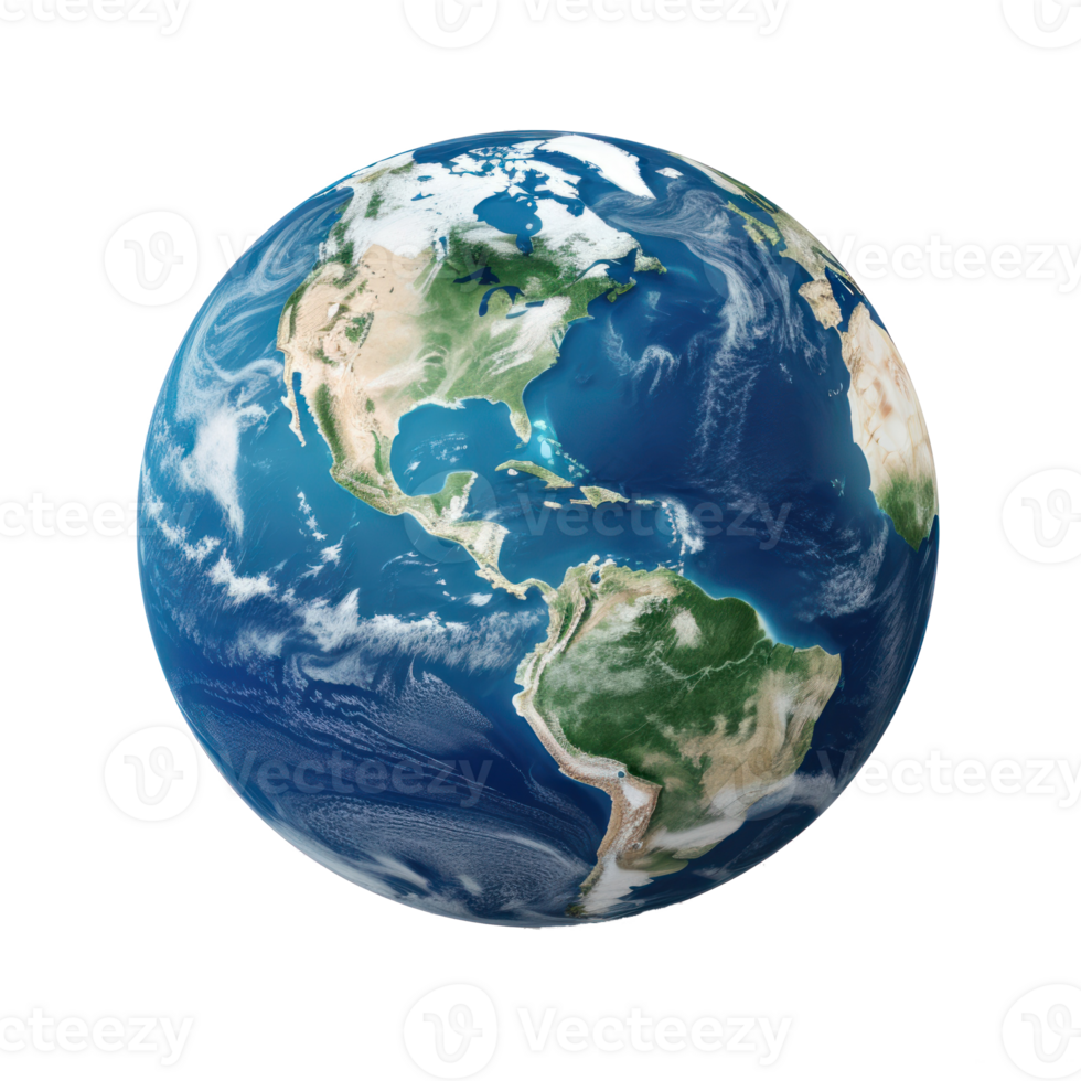 Hyper-realistic image of planet Earth, isolated in transparent background png