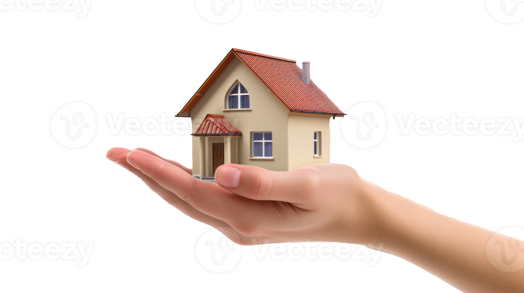 Hand holding a house isolated on transparent or transparent background png
