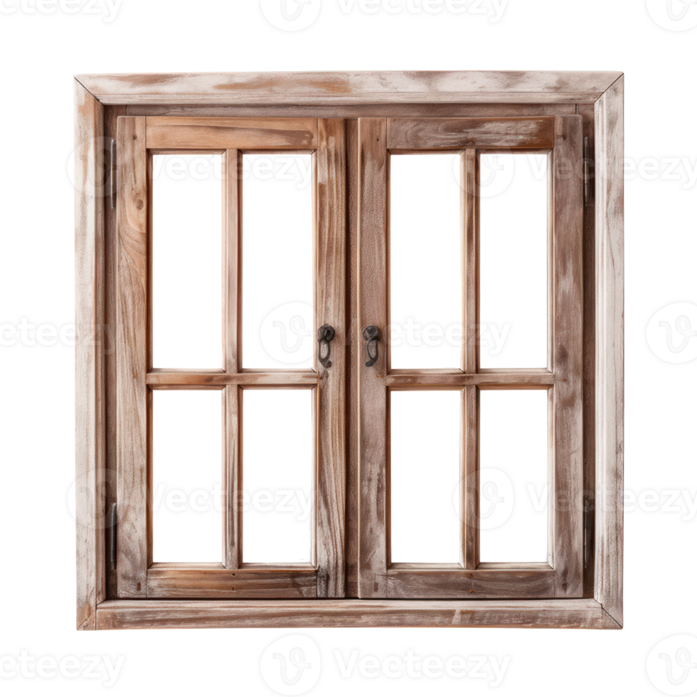 Photo product of simple wooden window, javanesse craved wood, vintage nuance, front facing, transparent background png