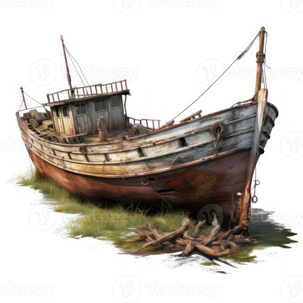 hyperrealistic old shipwreck isolated on transparent background png
