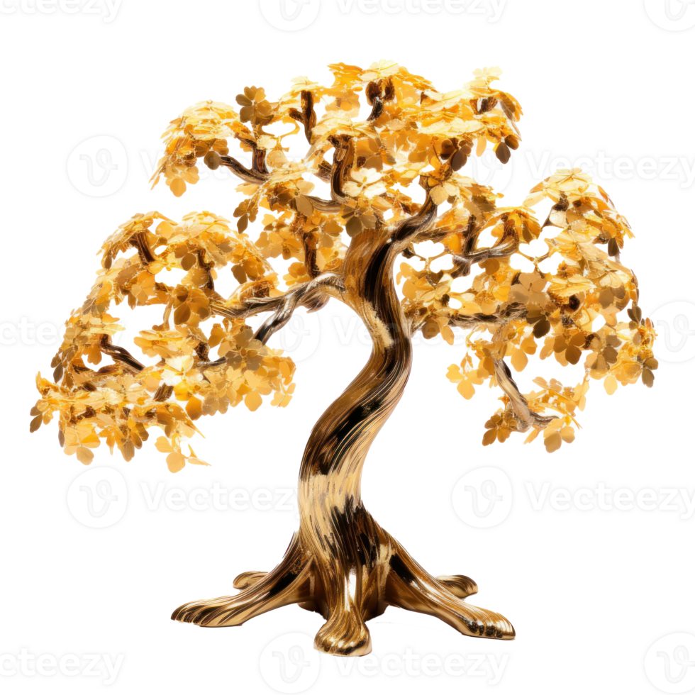Metal golden Cherry tree isolated on transparent background png