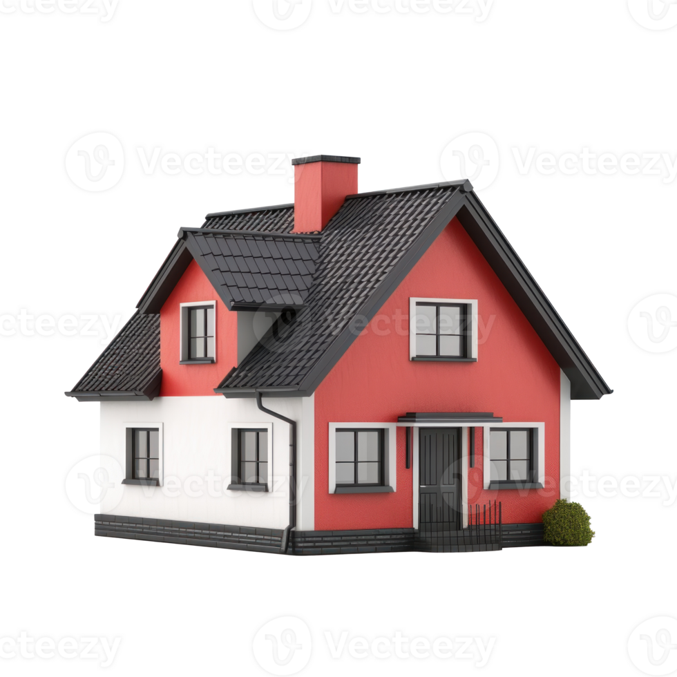 3D rendering of simple house isolated on transparent background png