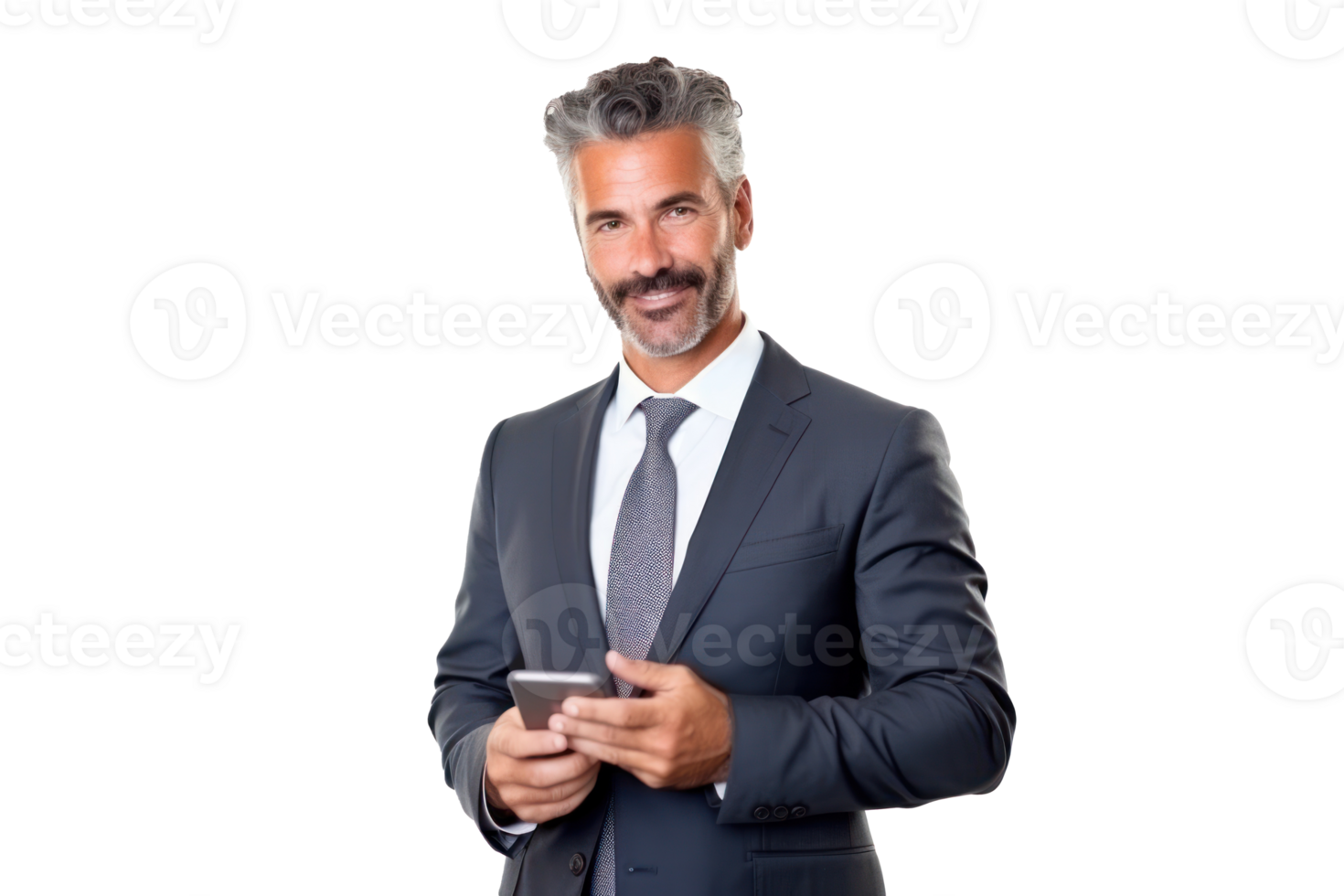 Professional businessman, with phone, transparent background png