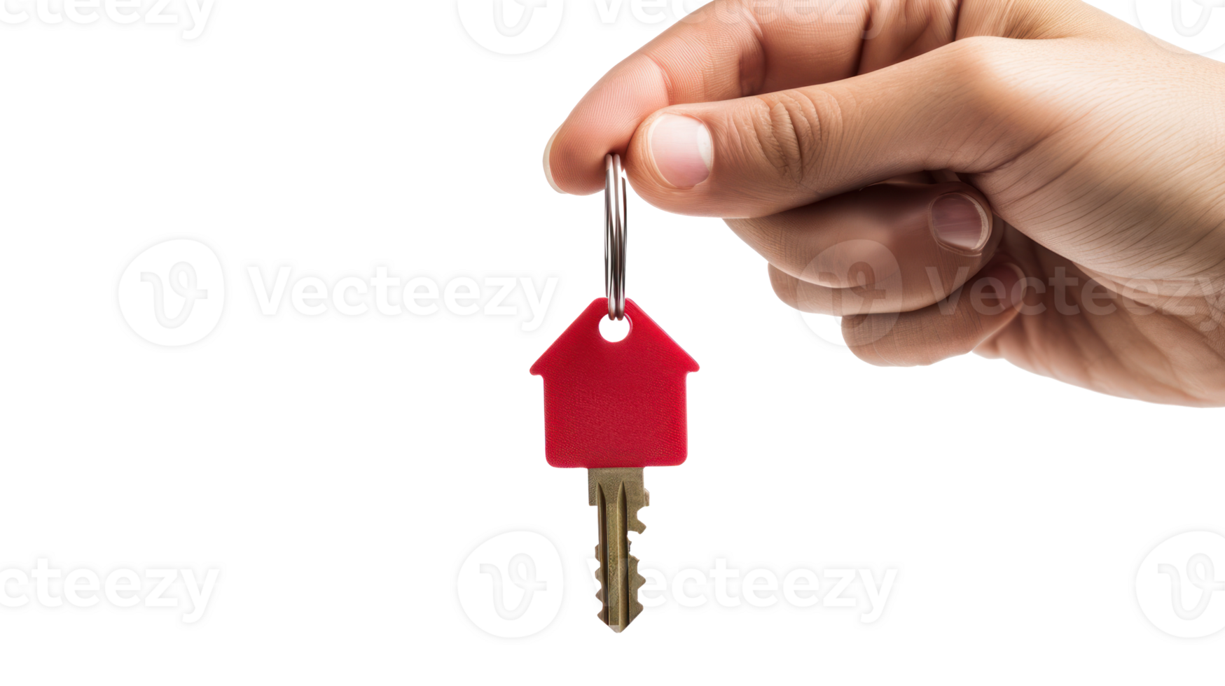 Hand with keys to the new house. Mortgage, investment, rent, real estate, property concept on a transparent background png