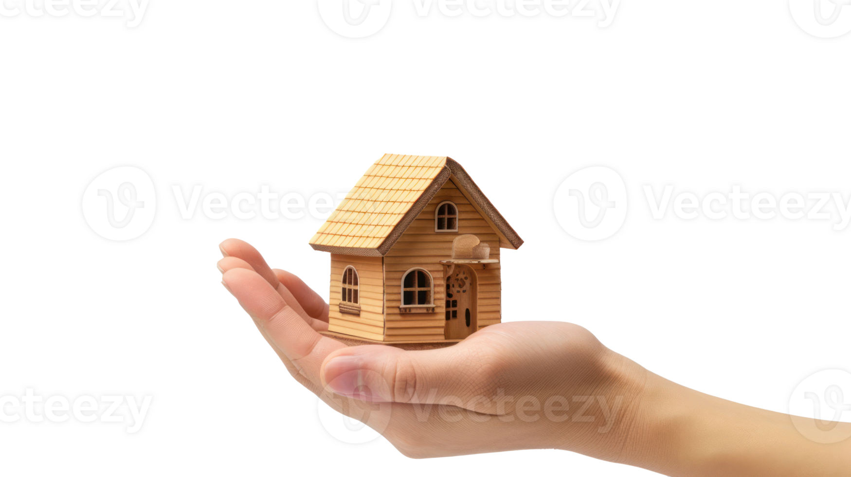 hand holding a miniature house, transparent background png
