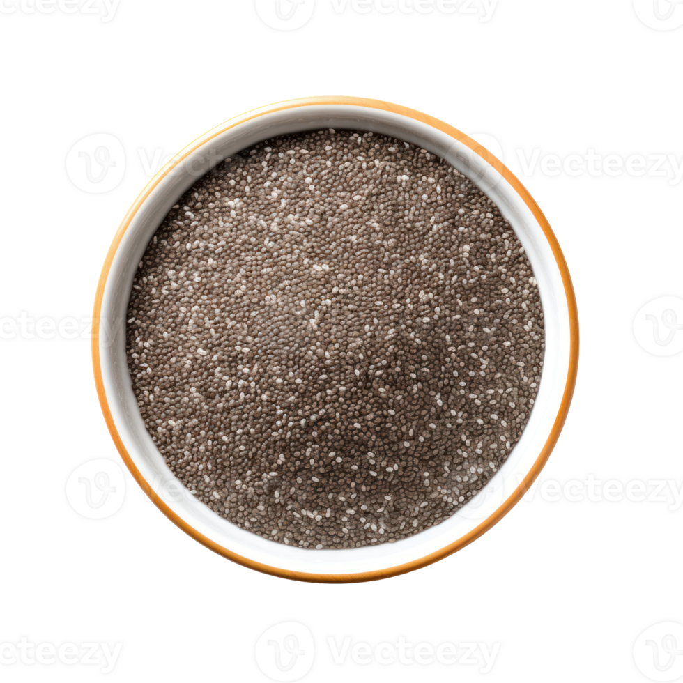 Top view of Chia seeds in bowl on transparent background png