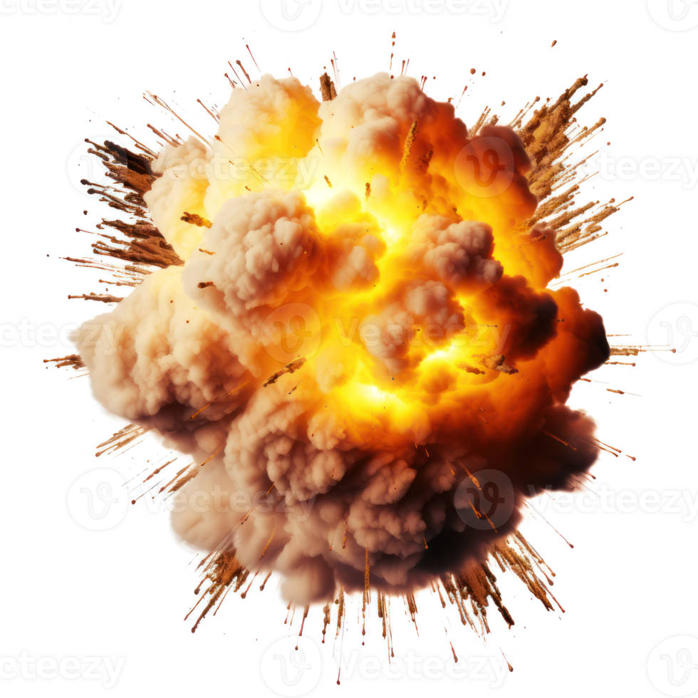 an explosion with smoke and fire on a white background png