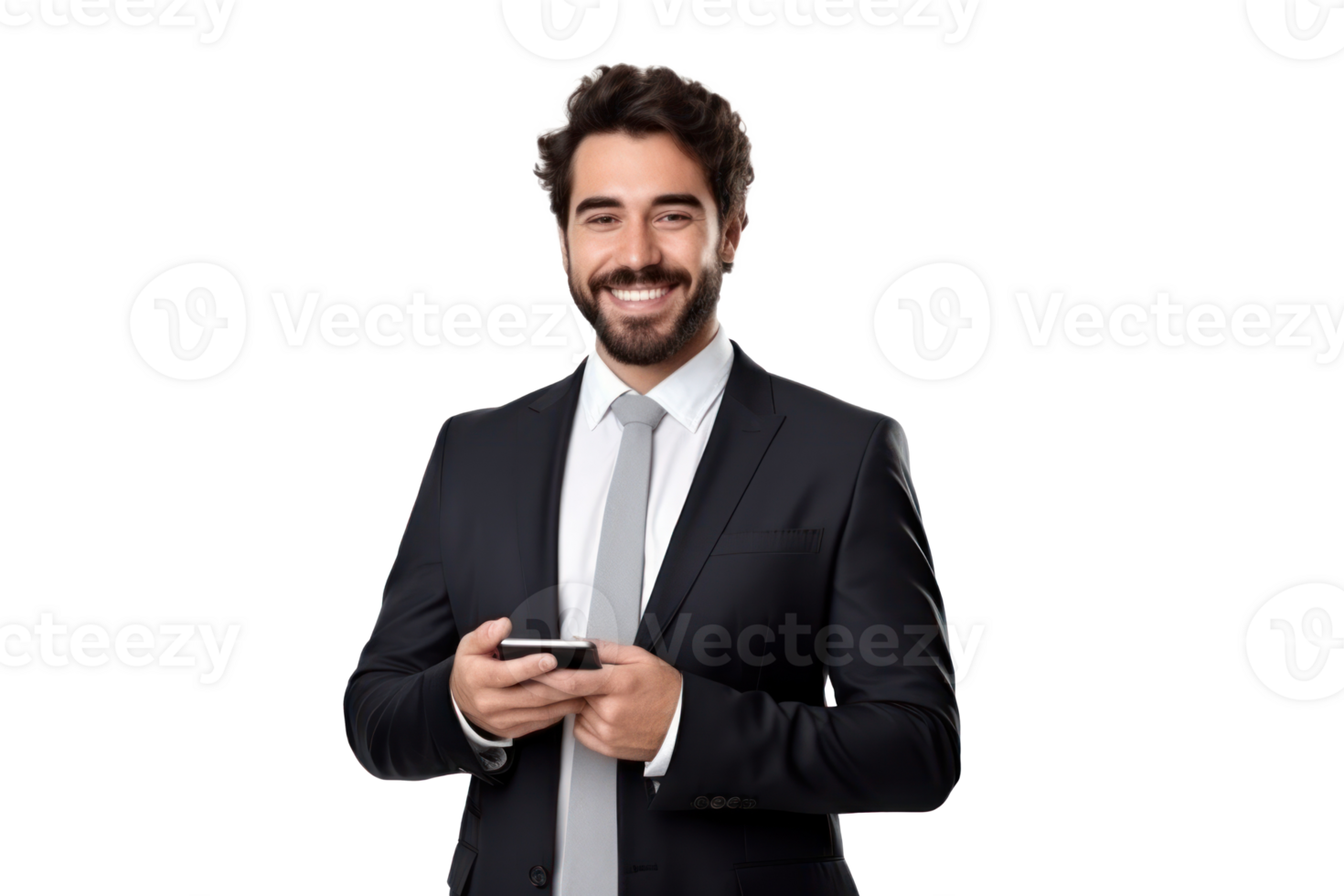 Professional businessman, with phone, transparent background png