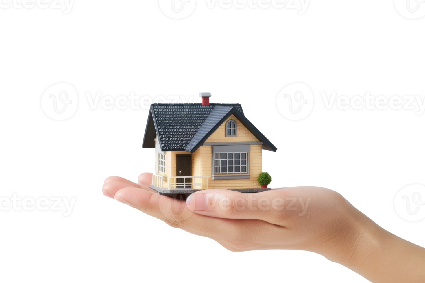 a hand holding a small house on a transparent background png