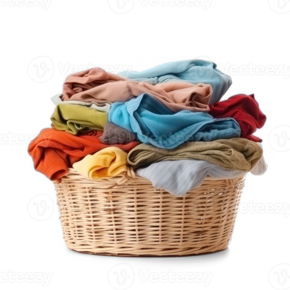 Dirty laundry in basket, isolated on transparent background png