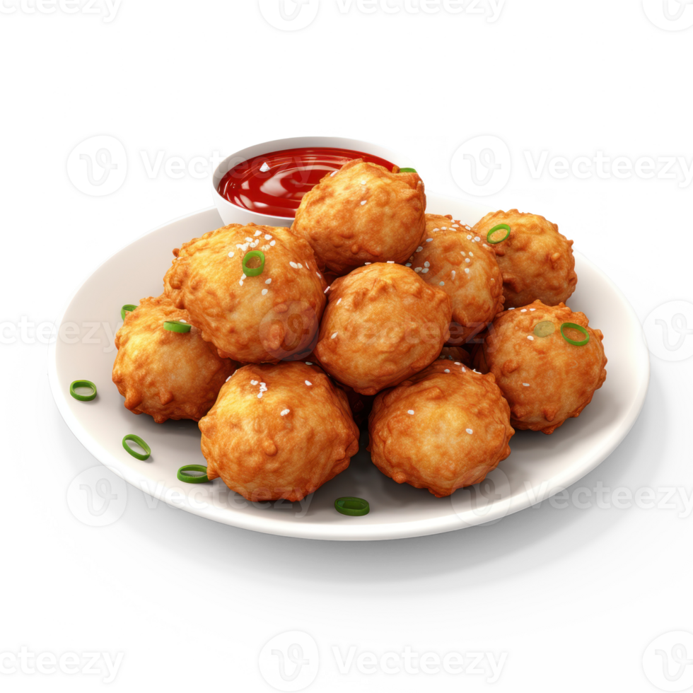 Food, a plate of fried vegetable balls, Chinese food, c4d, figure, 3D model, transparent background png