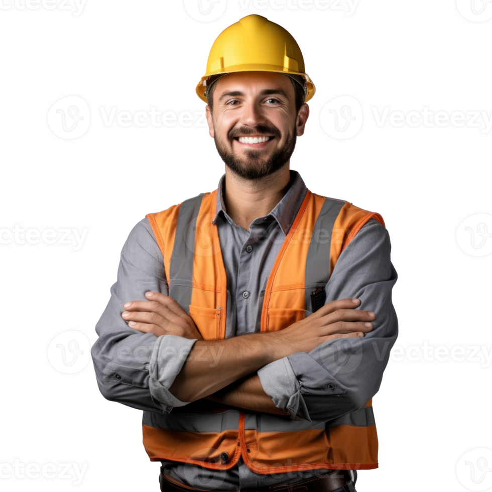 a male engineer. crossed arms and smiling transparent background png