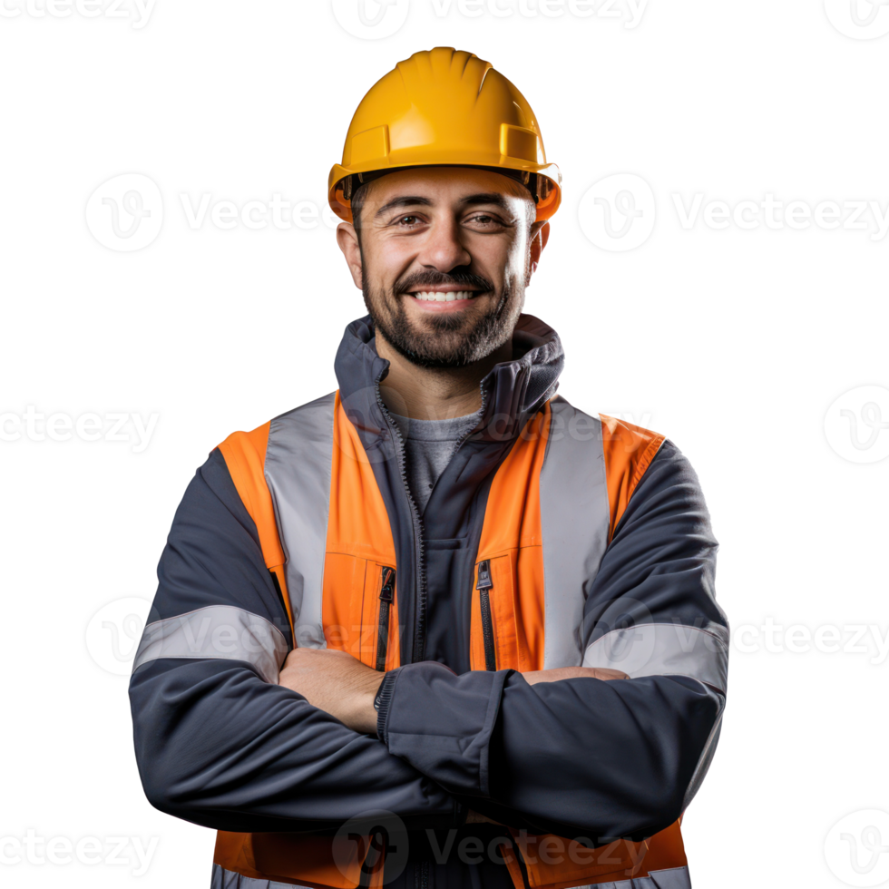 a male engineer. crossed arms and smiling transparent background png