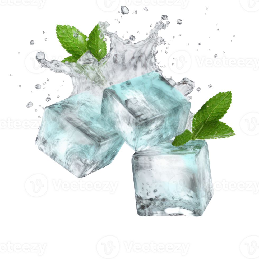 ice cubes with mint leaves on top of them png