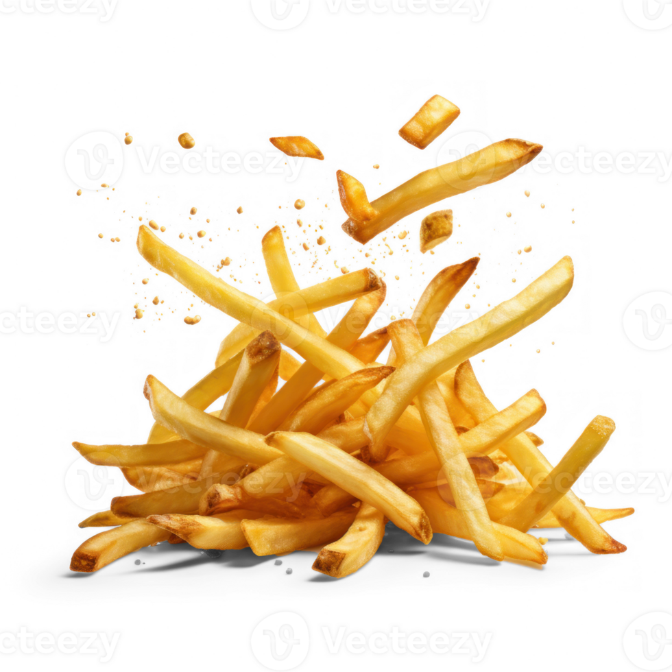 french fries falling on a transparent background png